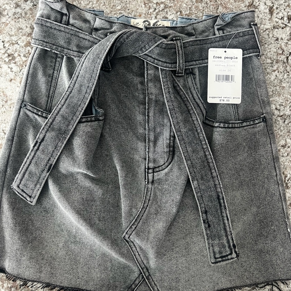 Free People Washed Black Denim Skirt